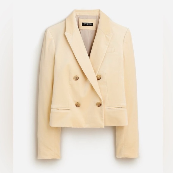 J Crew - Blazer Cropped - double-breasted cream jacket - stretch velvet - sz 6 - Picture 1 of 9